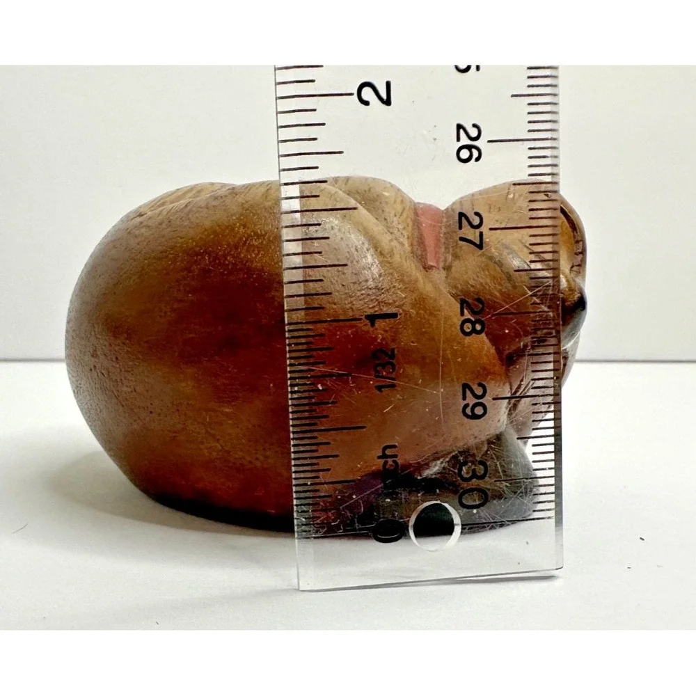 Wooden Siamese Cat Fox Figure Curled Up Sleeping Hand Carved Folk Art Rustic VTG